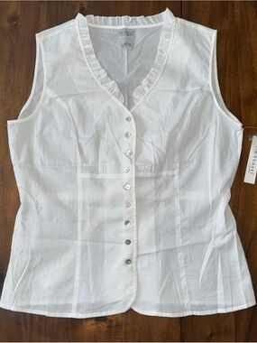 New Kim Rogers Signature Lightweight Sleeveless Blouse L Ruffle V Neck Tie Back